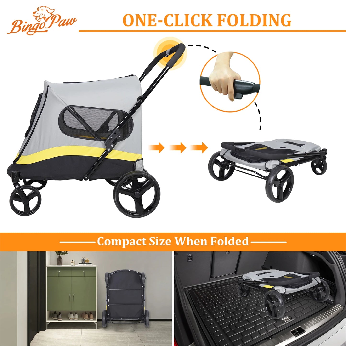 One-Click Folding Pet Stroller for Large Dogs