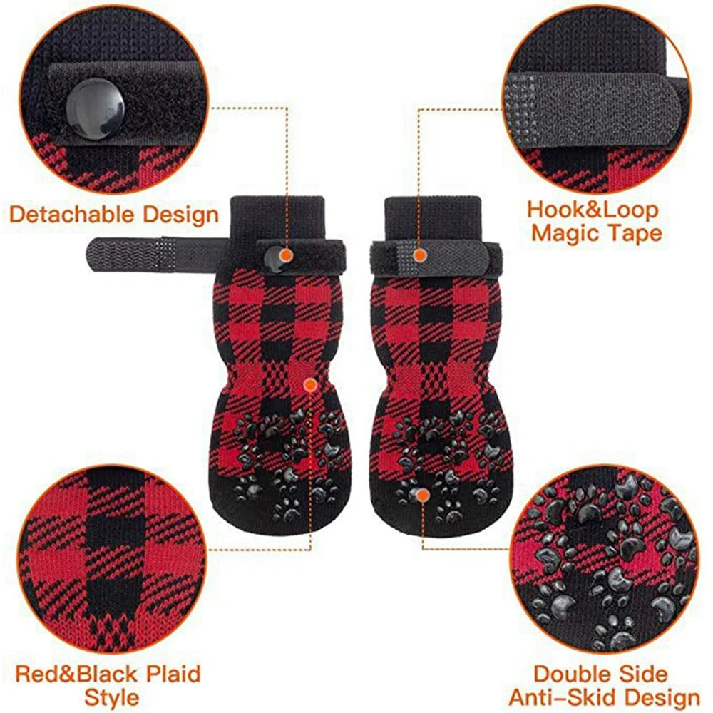4pcs Anti-Slip Pet Dog Cat Socks with Adjustable Straps for Pets Paw