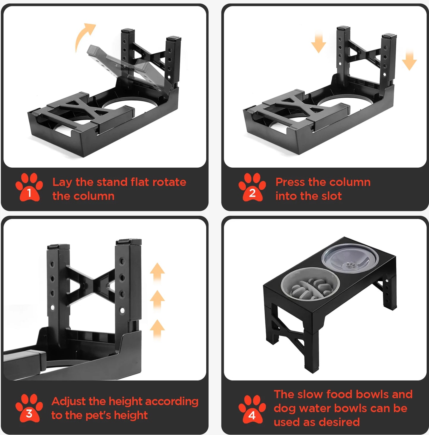 Slow Feeder Dog Bowl Holder with 5 Height Adjustments