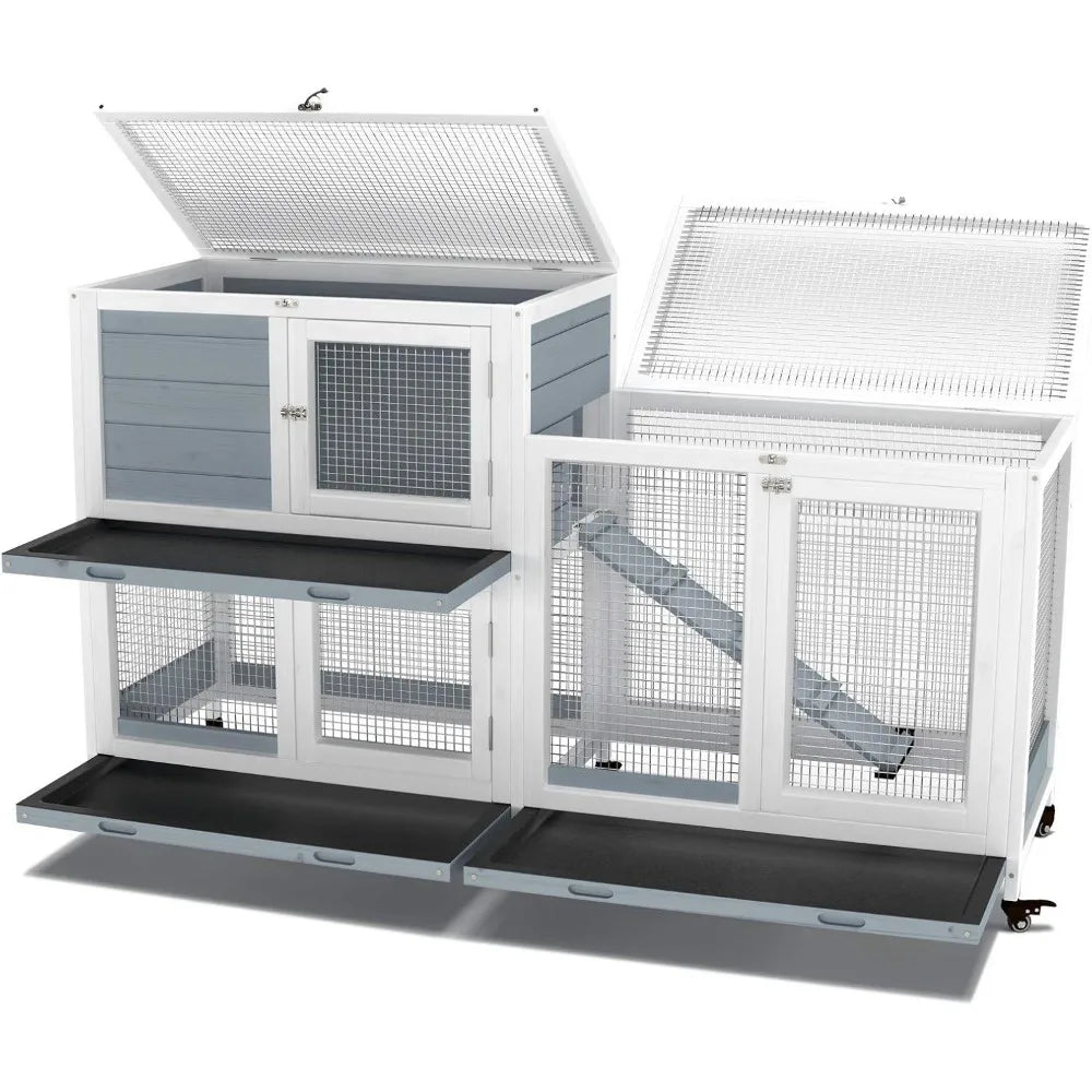Two Floors 58" Wooden Indoor Bunny Hutch Rabbit Cage