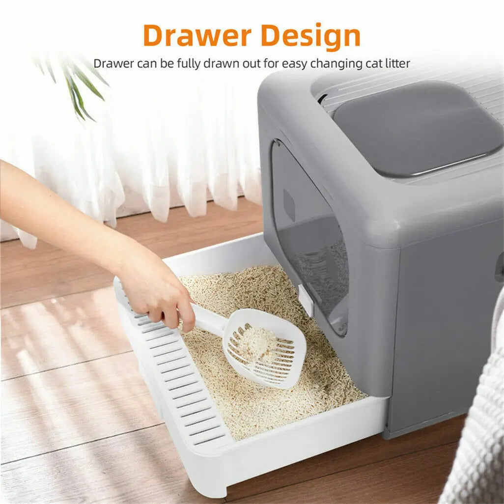 Cat Litter Box with Scoop and Tray Enclosed
