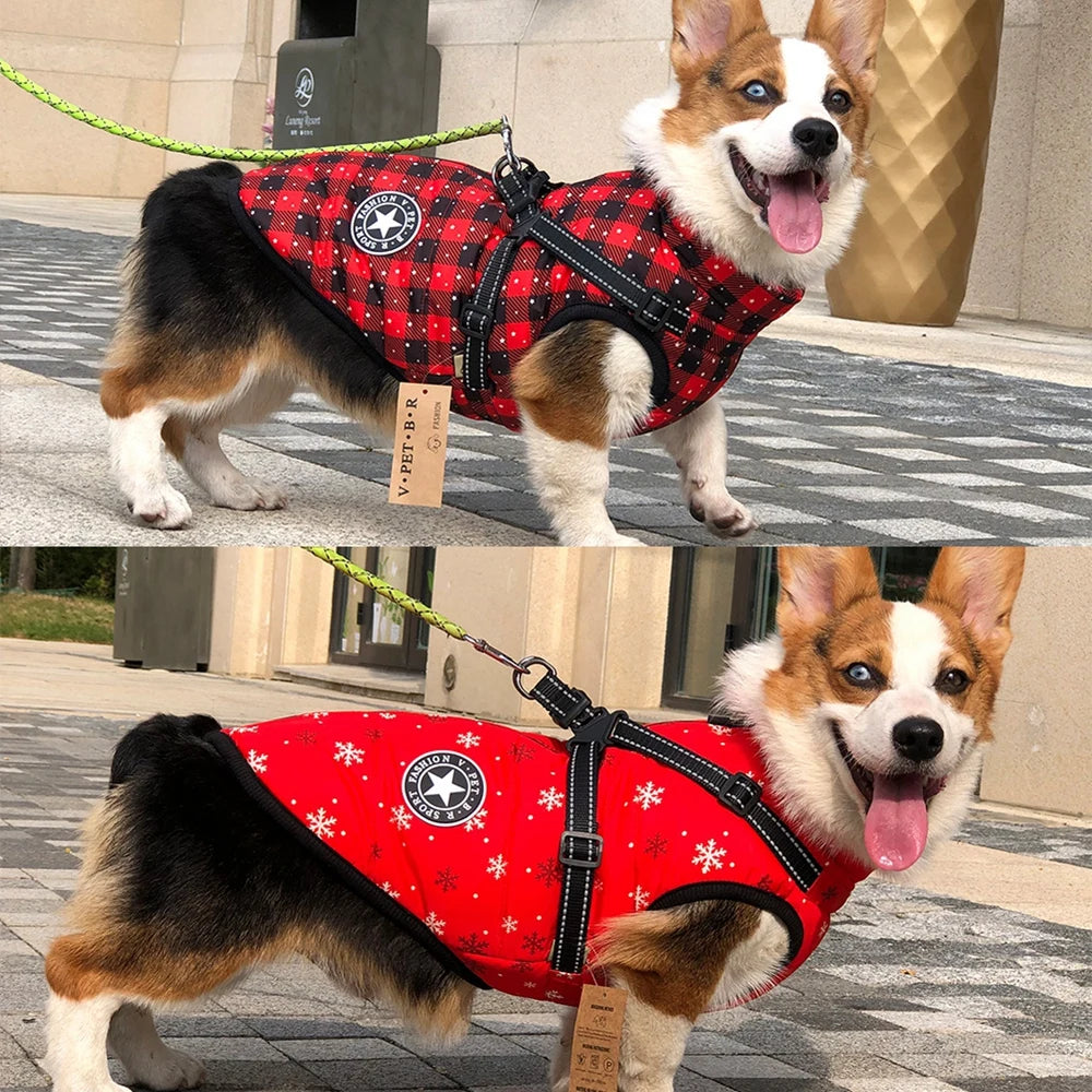 Winter Pet Dog Jacket With Harness Warm Dog Clothes