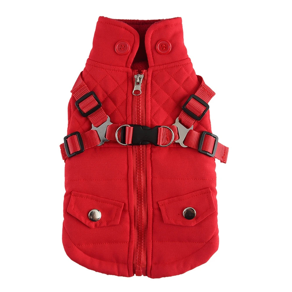 Winter Pet Dog Jacket With Harness Warm Dog Clothes