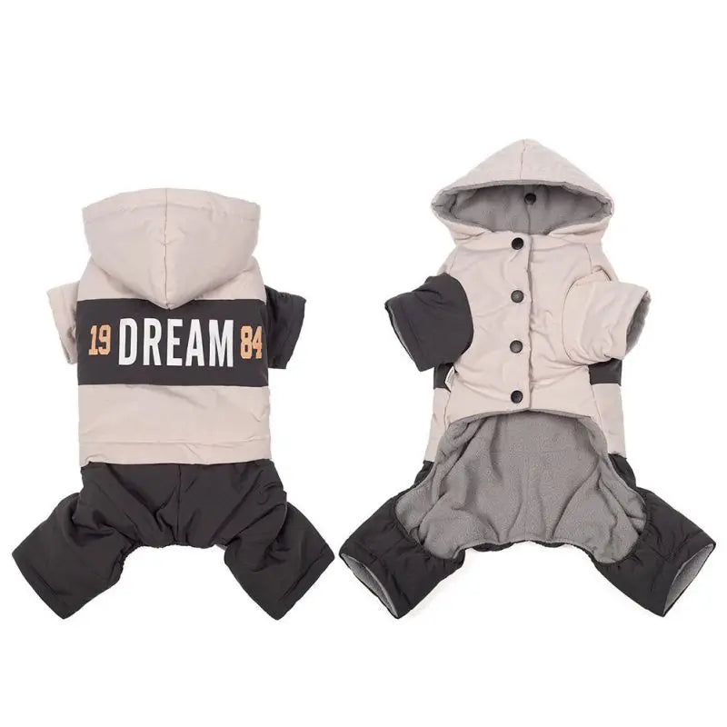 Dog or Cat Winter Faux Leather Waterproof Jumpsuit Hoodie