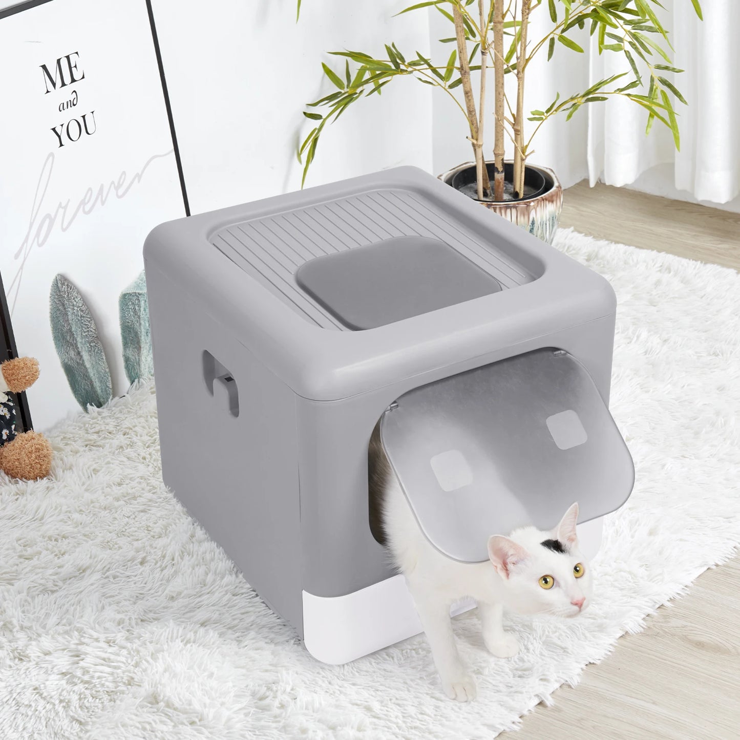 Cat Litter Box with Scoop and Tray Enclosed