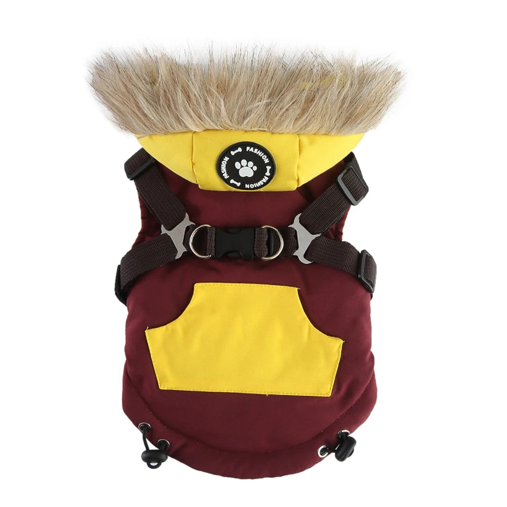 Winter Pet Dog Jacket With Harness Warm Dog Clothes