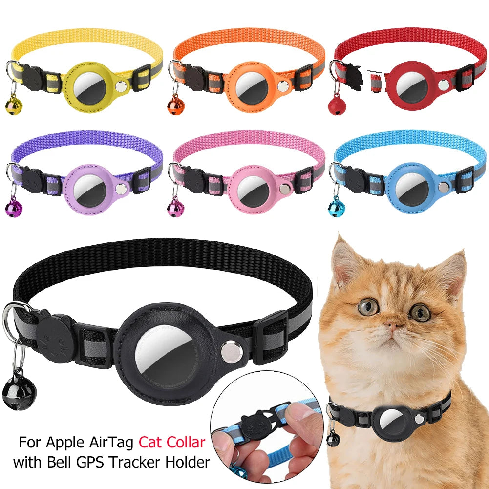 For Apple AirTag Pet Collar with Bell Safety Buckle GPS Tracker Holder