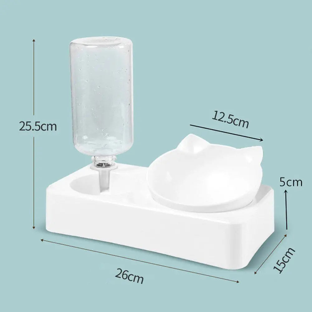 Cat Food Bowl Feeder Automatic Pet Food Container with Water Dispenser