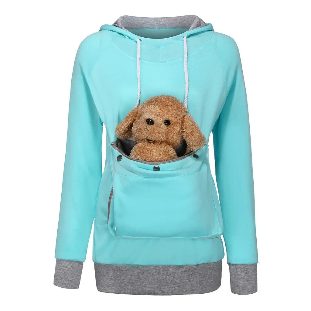 Winter Plush Cute Carrier Holder Hoodies Women Sweatshirts