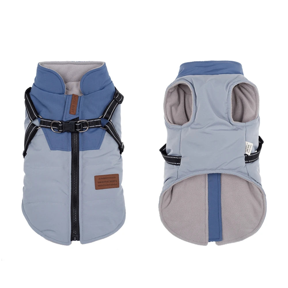 Waterproof Pet Dog Jacket With Harness Winter Warm