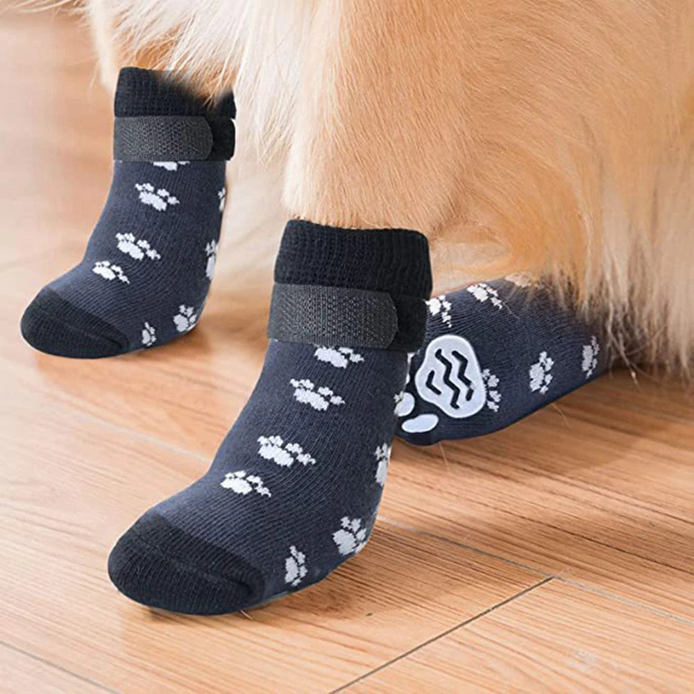 4pcs Anti-Slip Pet Dog Cat Socks with Adjustable Straps for Pets Paw