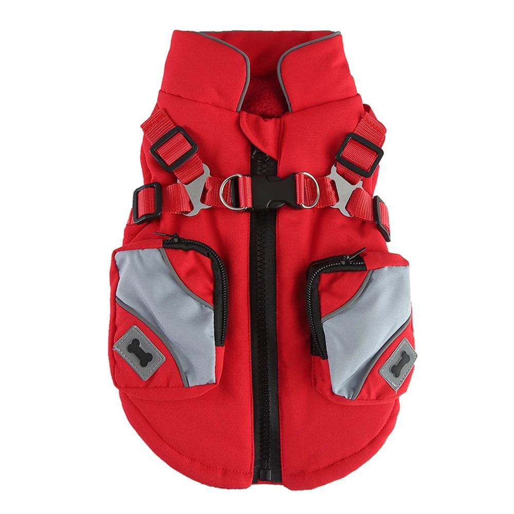 Winter Pet Dog Jacket With Harness Warm Dog Clothes