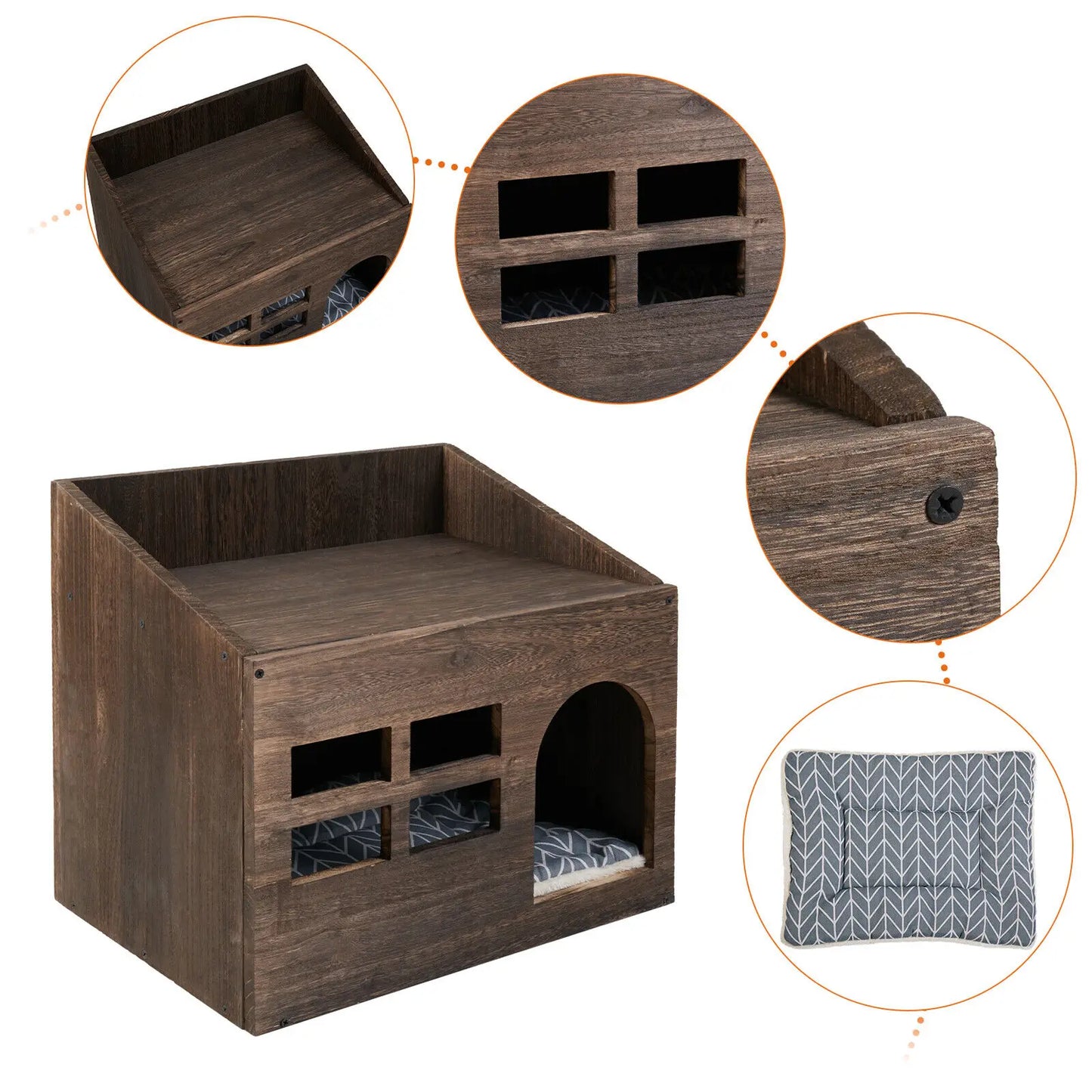 Solid Wooden Cat Litter Box for Indoor and bed