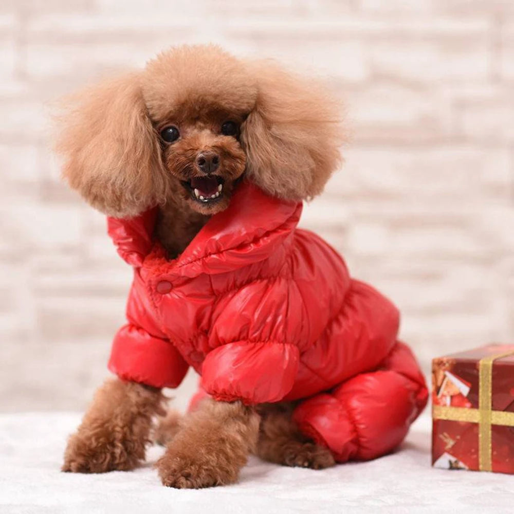 Dog or Cat Winter Faux Leather Waterproof Jumpsuit Hoodie