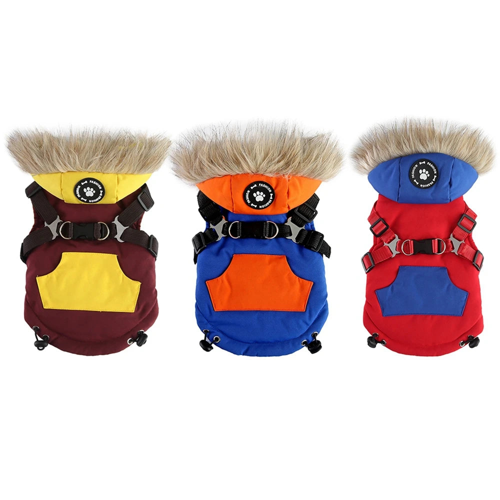Winter Pet Dog Jacket With Harness Warm Dog Clothes