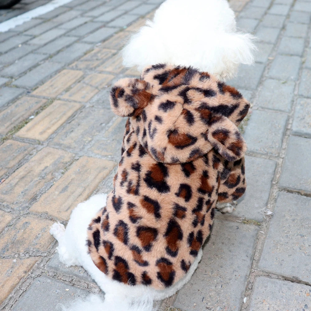 Leopard Print Dog Coat Winter Warm Clothes