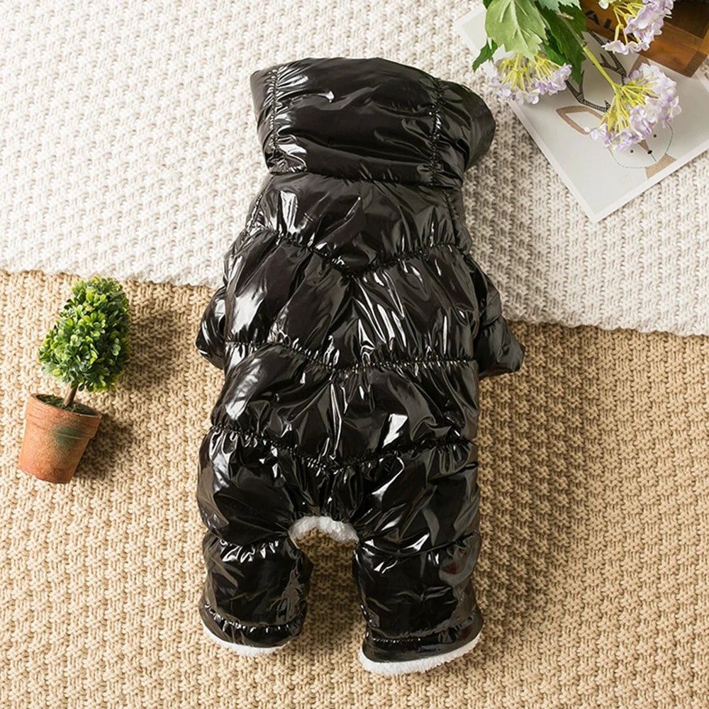 Dog or Cat Winter Faux Leather Waterproof Jumpsuit Hoodie