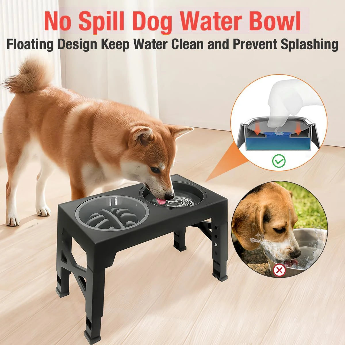 Slow Feeder Dog Bowl Holder with 5 Height Adjustments
