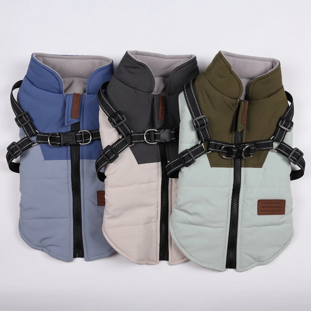 Winter Pet Dog Jacket With Harness Clothes Waterproof