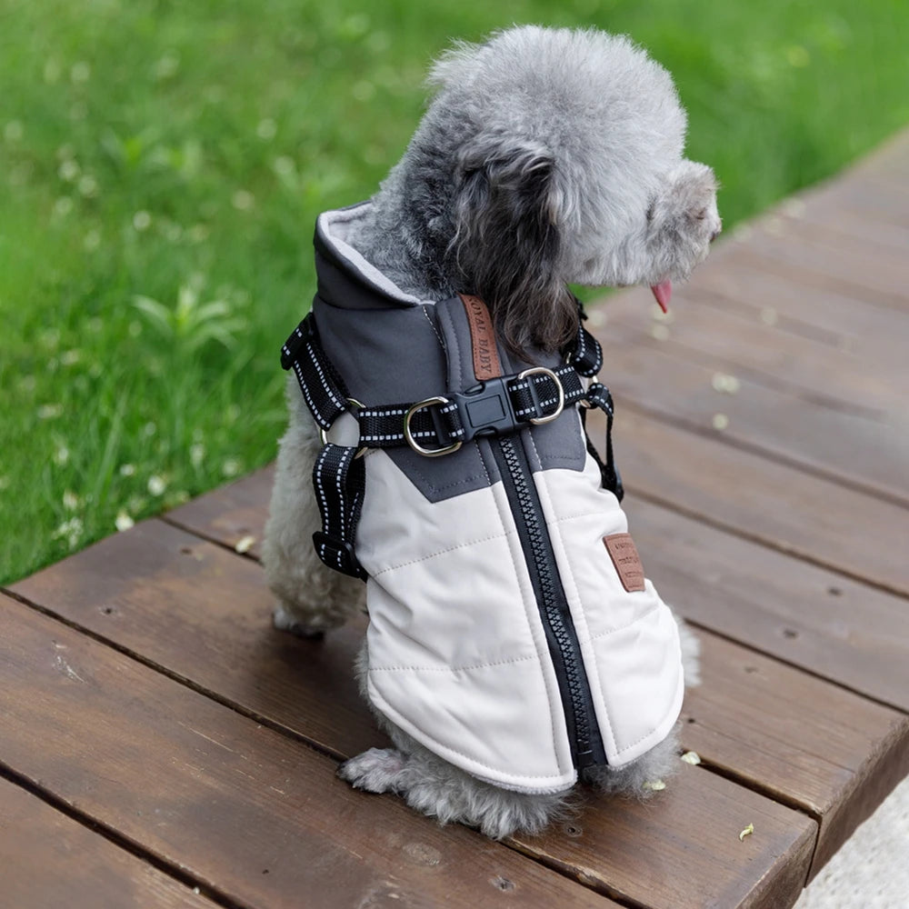 Waterproof Pet Dog Jacket With Harness Winter Warm