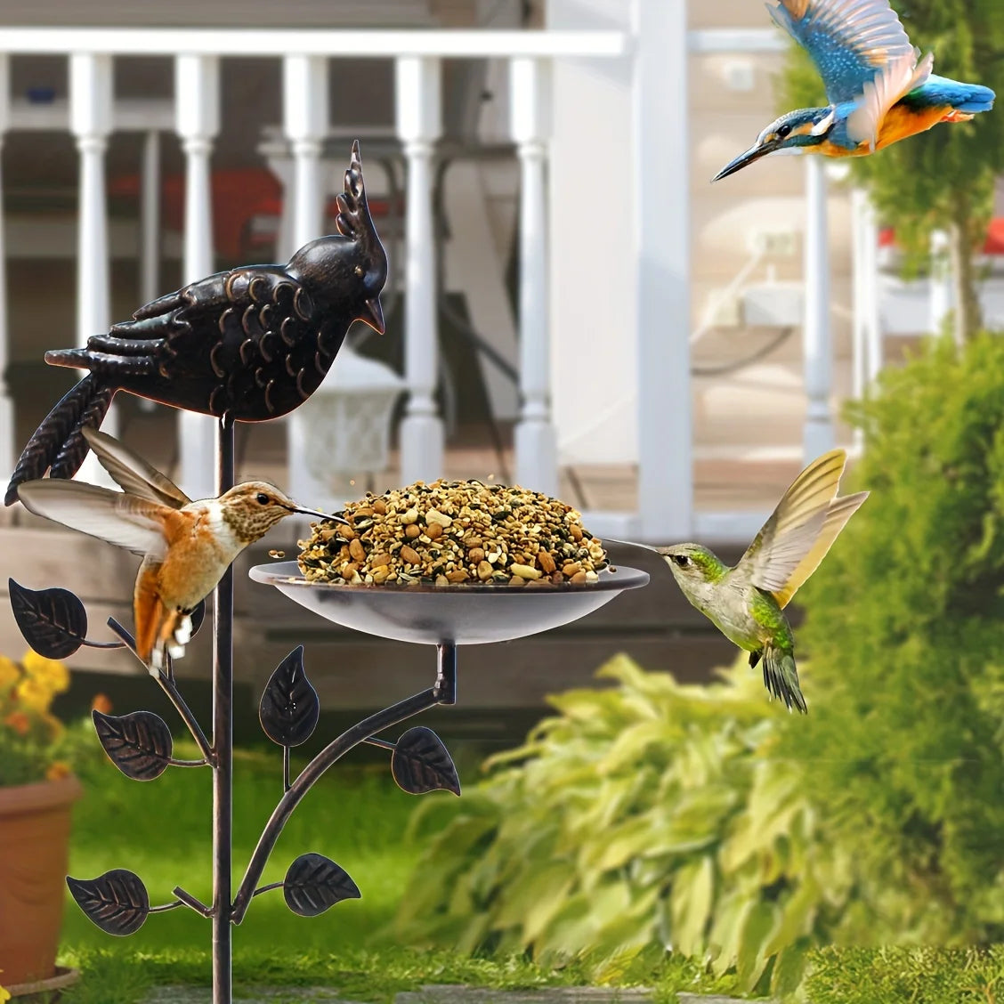 Metal Oriole Bird Feeder Stake or Bird Bath