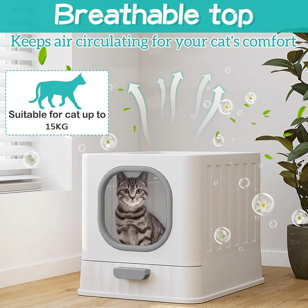 Leak-proof Enclosed Cat Litter Box Pull Drawer Training Toilet with Scooper