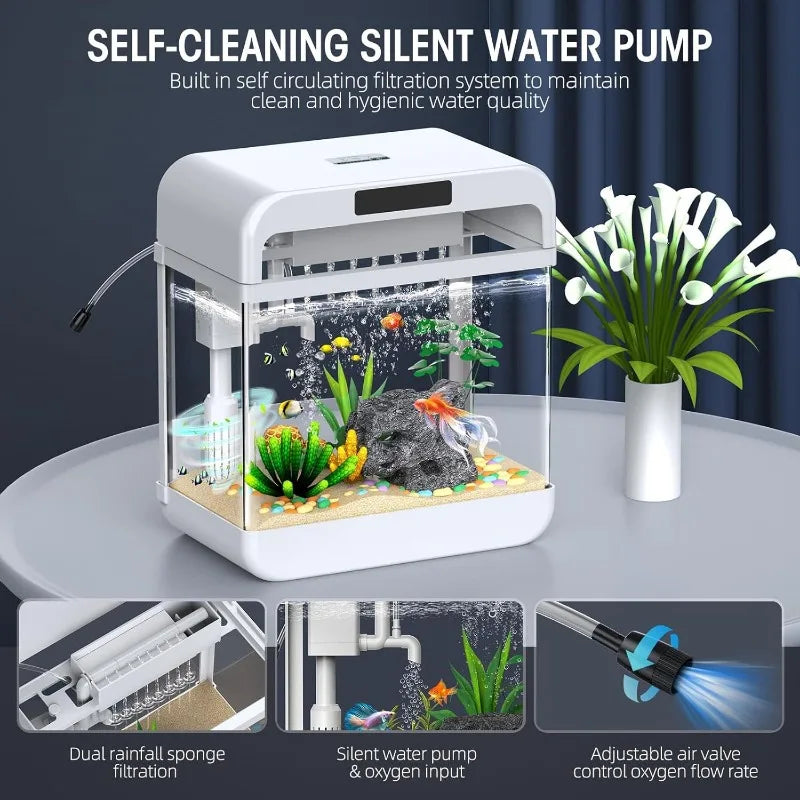 Fish Tank Aquarium 2.2 Gallon with Adjustable 3 Color Lighting