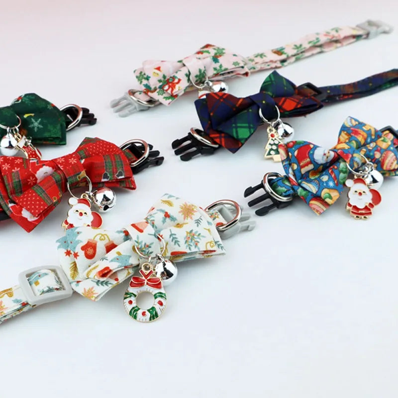Christmas Dog Or Cat Collar Big Bowknot Holiday Tie Adjustable Neck Strap