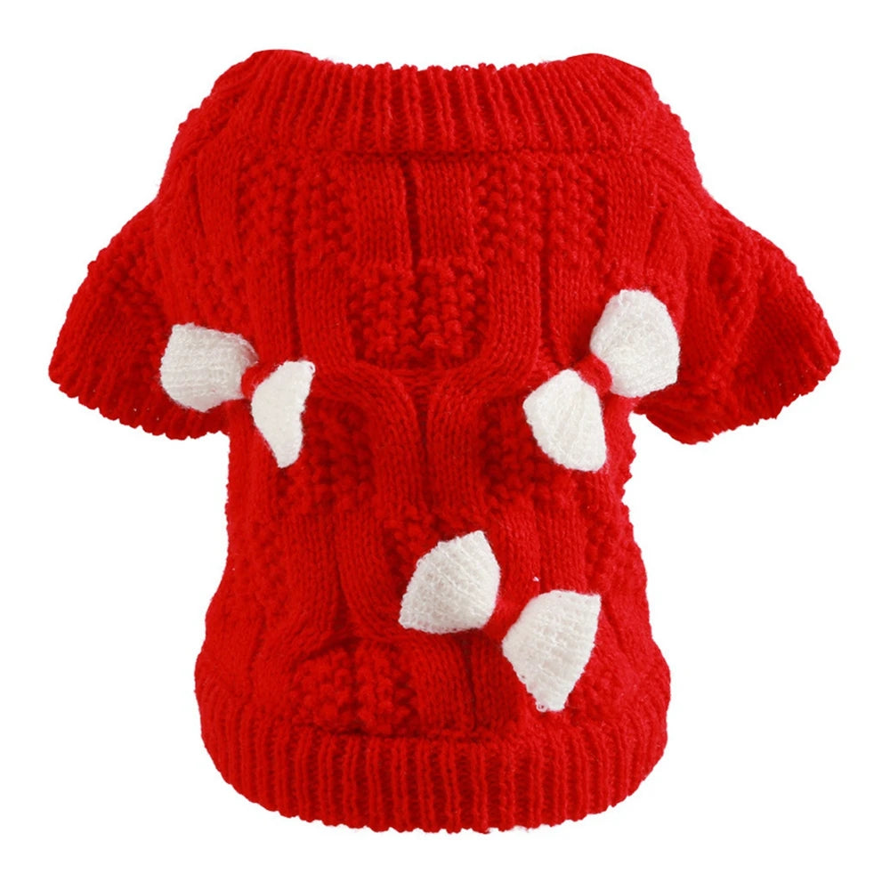 Christmas Dog Sweater Warm Knitted Bowtie Sweater