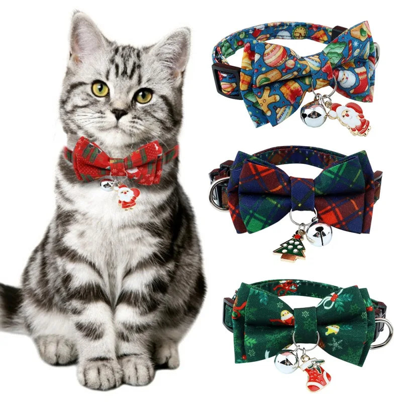 Christmas Dog Or Cat Collar Big Bowknot Holiday Tie Adjustable Neck Strap