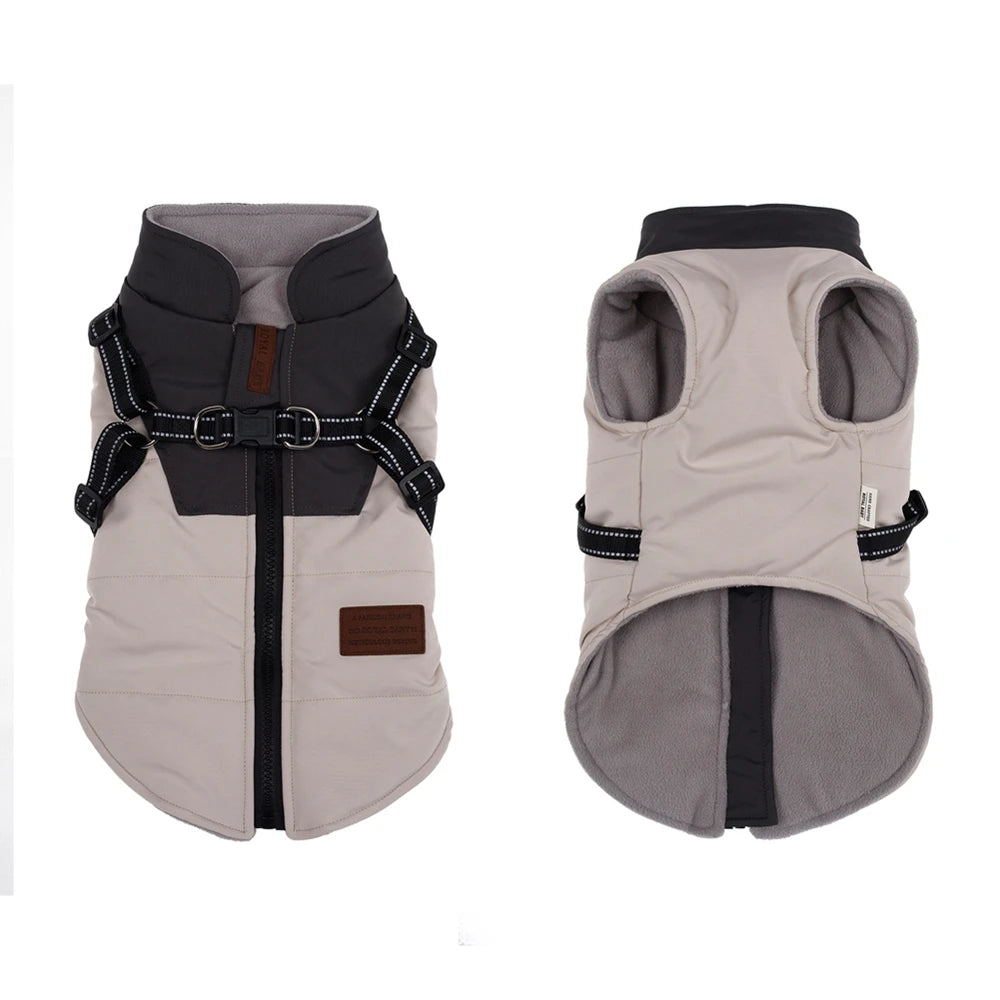 Waterproof Pet Dog Jacket With Harness Winter Warm