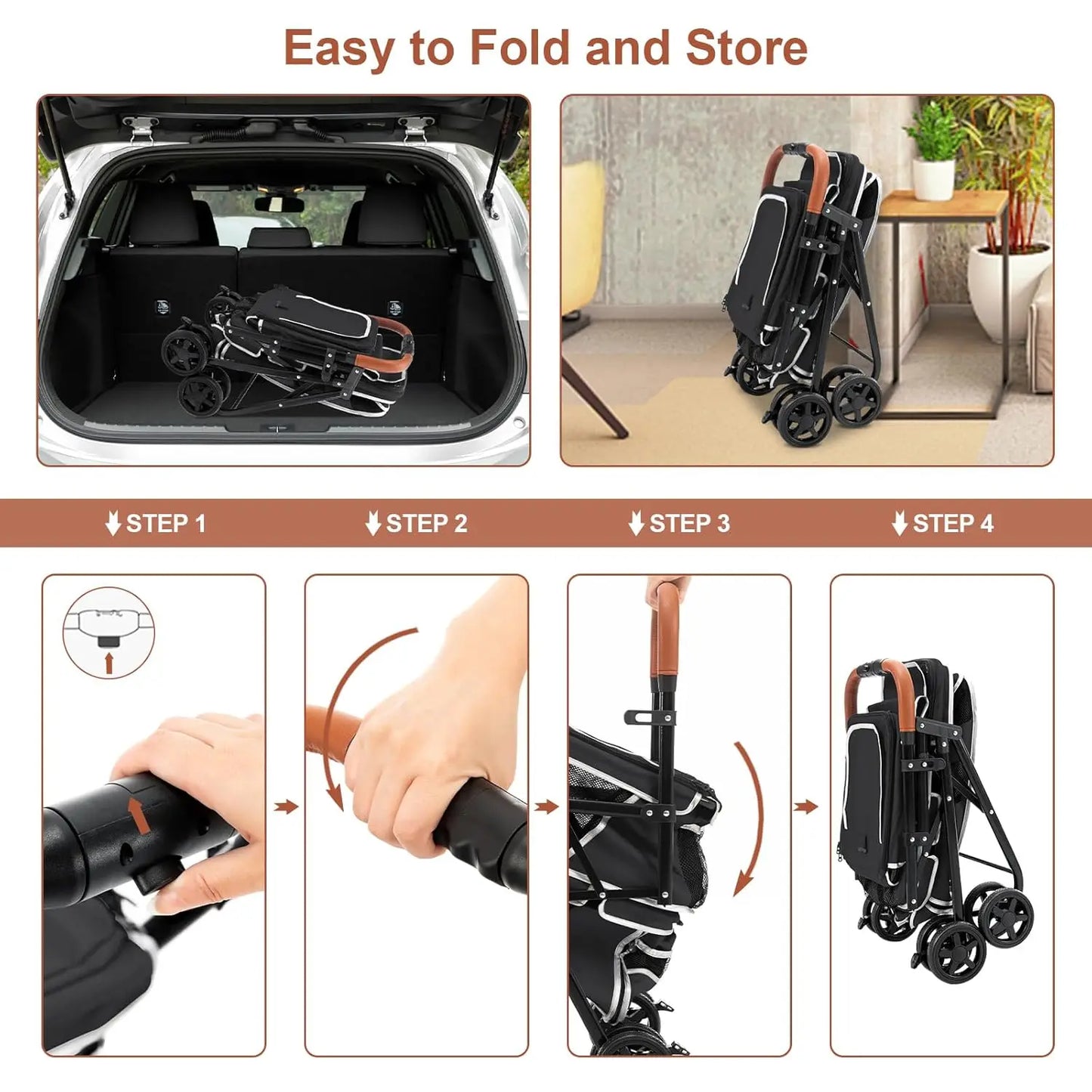 Double small Pet Stroller One-Hand Folding Travel Carriage