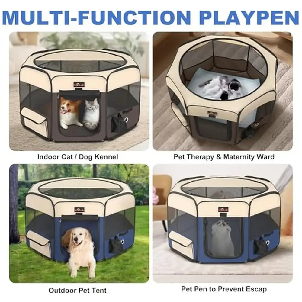 Pet Playpen Portable Foldable with Mesh Window
