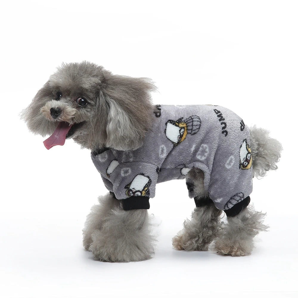 Fleece Dog Pajamas Winter Clothes Cartoon Warm Jumpsuits Coat