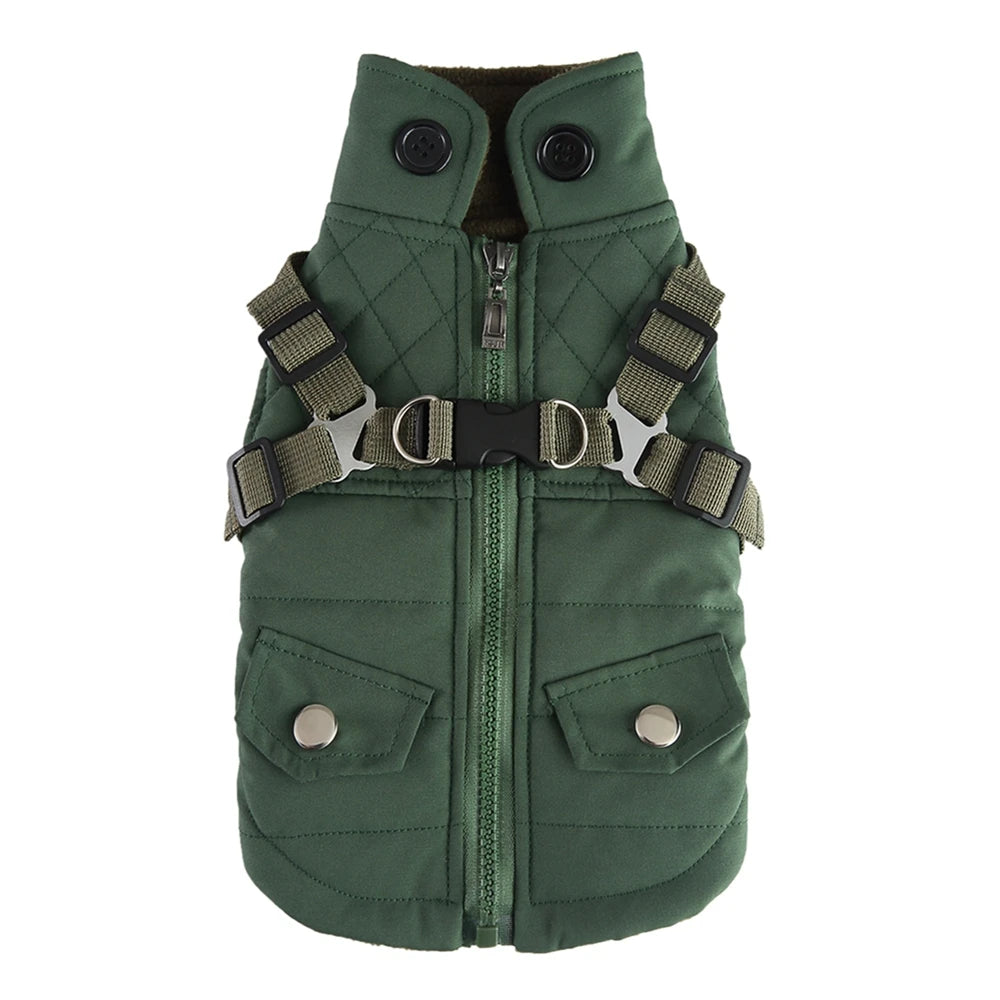 Winter Pet Dog Jacket With Harness Warm Dog Clothes