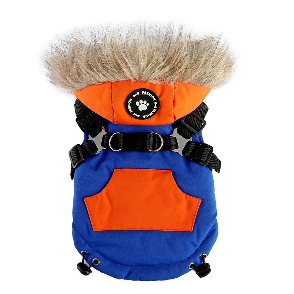 Winter Pet Dog Jacket With Harness Warm Dog Clothes