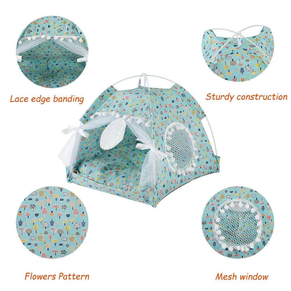 ZK20 Pet Dog Tent House Floral Print Enclosed Tent Bed