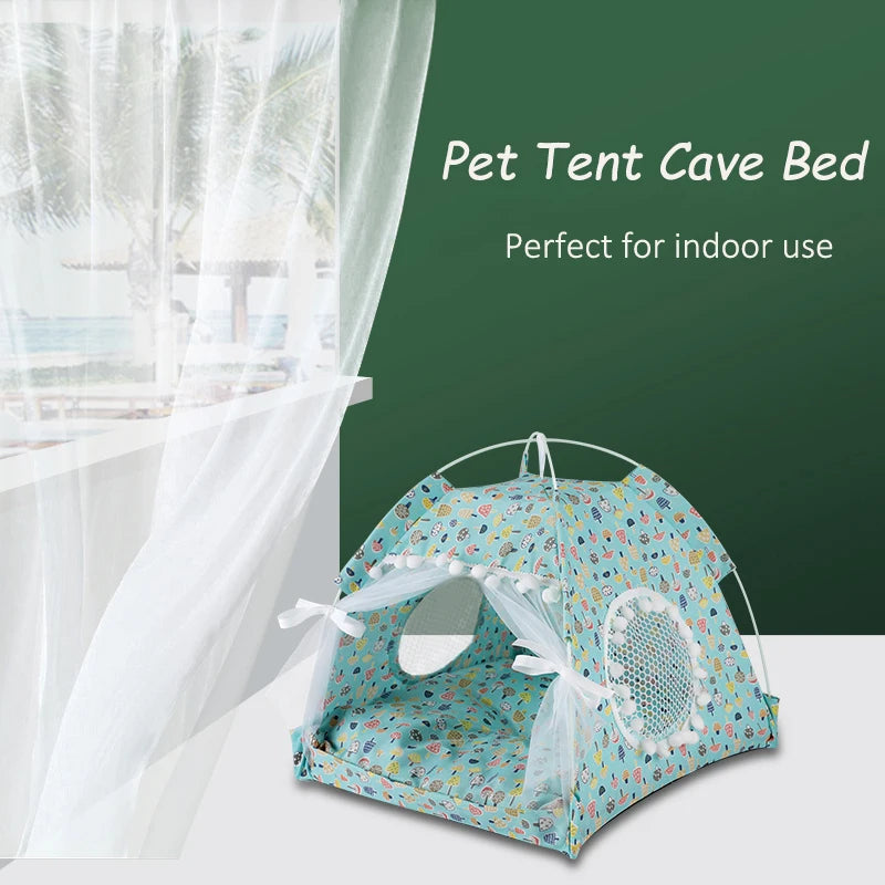 ZK20 Pet Dog Tent House Floral Print Enclosed Tent Bed