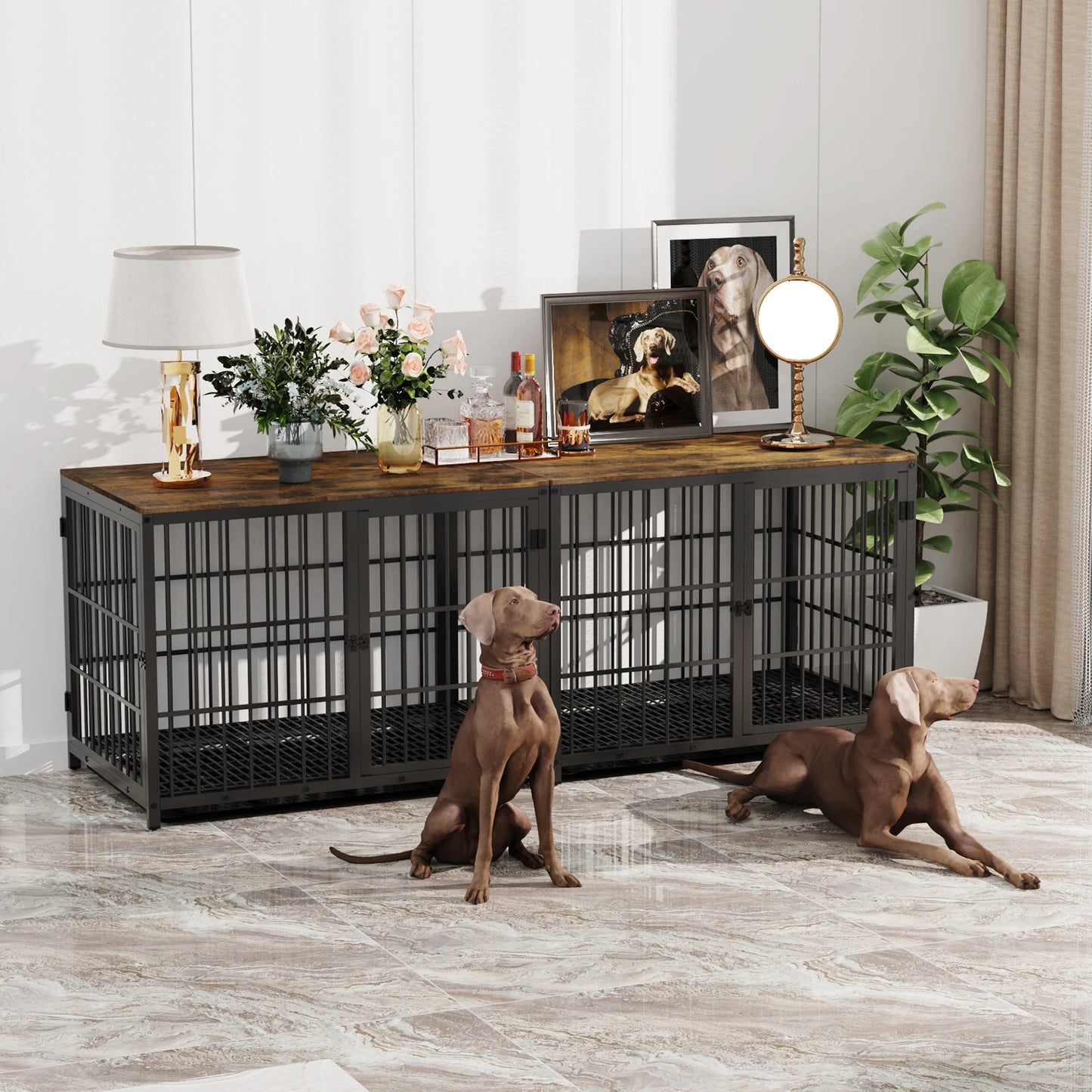Dog Crate Furniture Pet Kennel End Table Metal Kennel with Three Doors