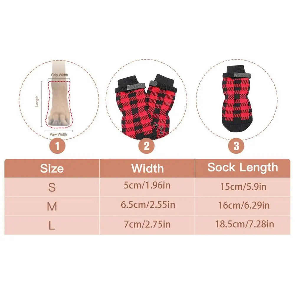 4PCS Double Side Anti-Slip Dog Socks with Adjustable Straps for Pet Paw