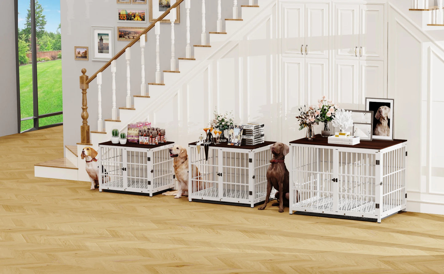 Dog Crate Furniture Pet Kennel End Table Metal Kennel with Three Doors