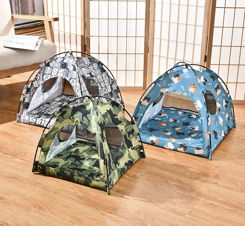 ZK20 Pet Dog Tent House Floral Print Enclosed Tent Bed