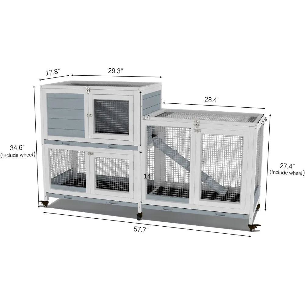 Two Floors 58" Wooden Indoor Bunny Hutch Rabbit Cage