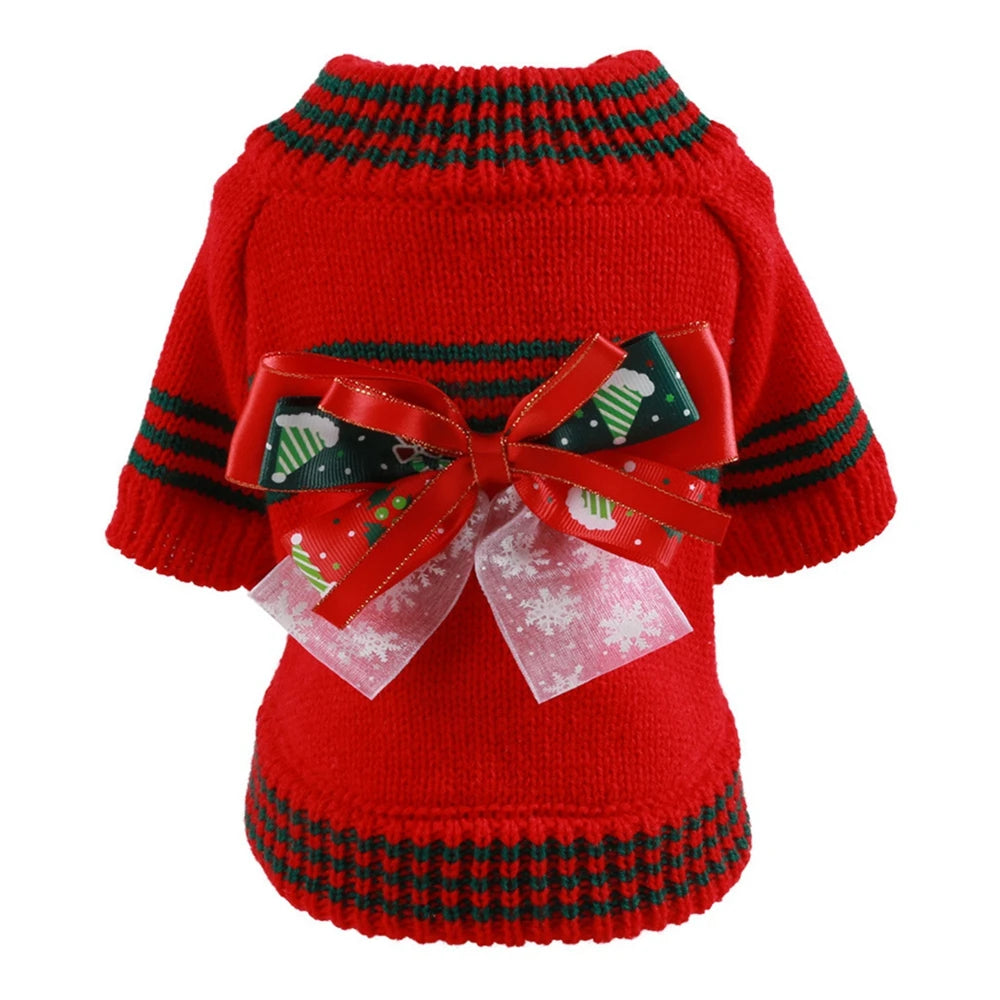 Christmas Dog Sweater Warm Knitted Bowtie Sweater