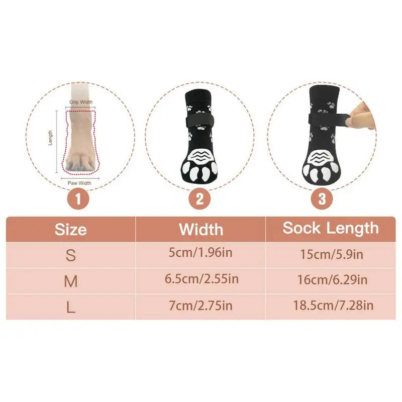 4PCS Double Side Anti-Slip Dog Socks with Adjustable Straps for Pet Paw