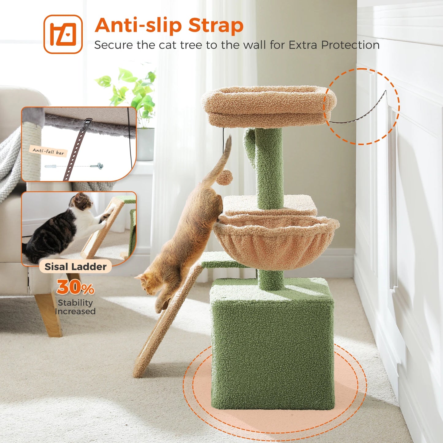 Small Cat Tower for Indoor Tree with Large Hammock