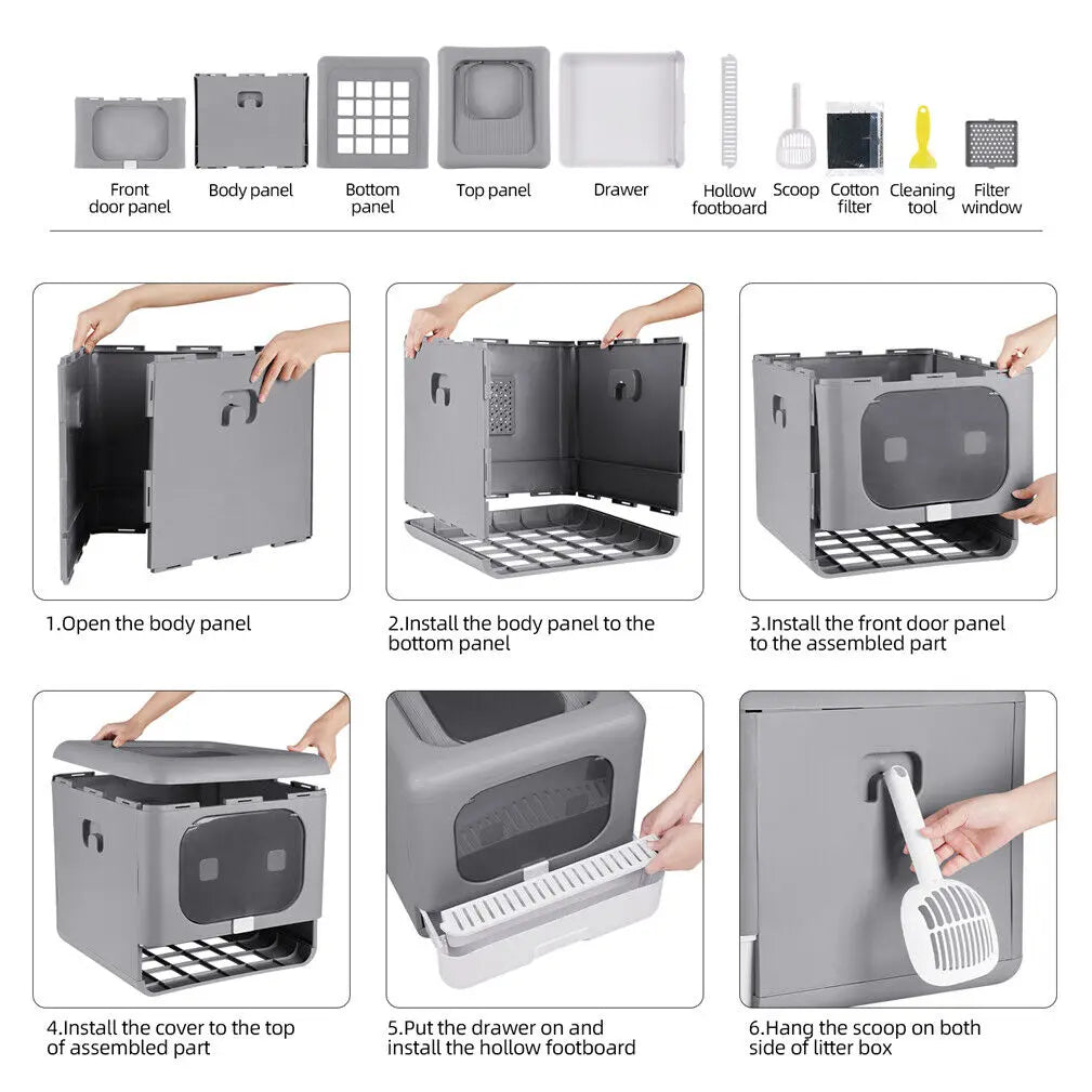 Cat Litter Box with Scoop and Tray Enclosed
