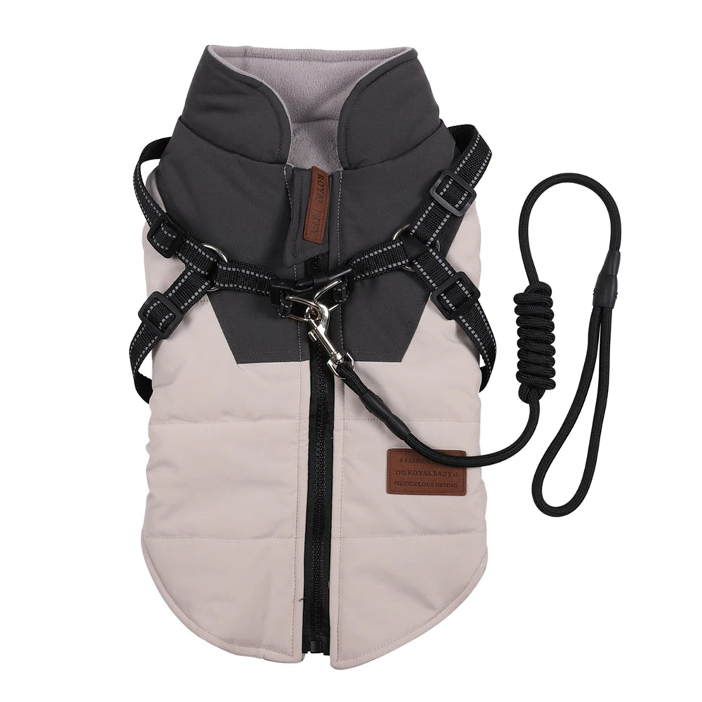 Winter Pet Dog Jacket With Harness Clothes Waterproof