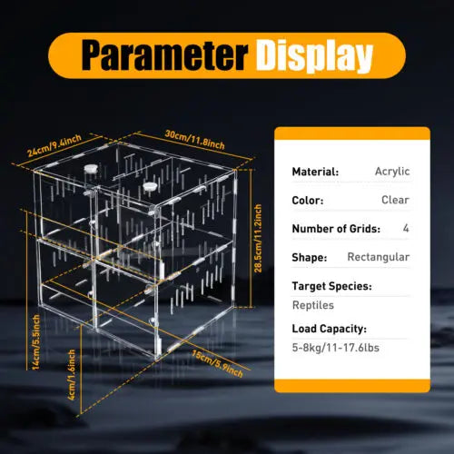 4 Grids Acrylic Pet Reptile Cage Breeding Box Terrarium