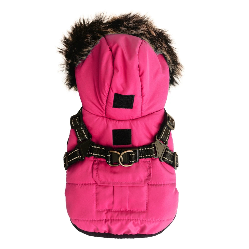 Winter Pet Dog Jacket With Harness Warm Dog Clothes